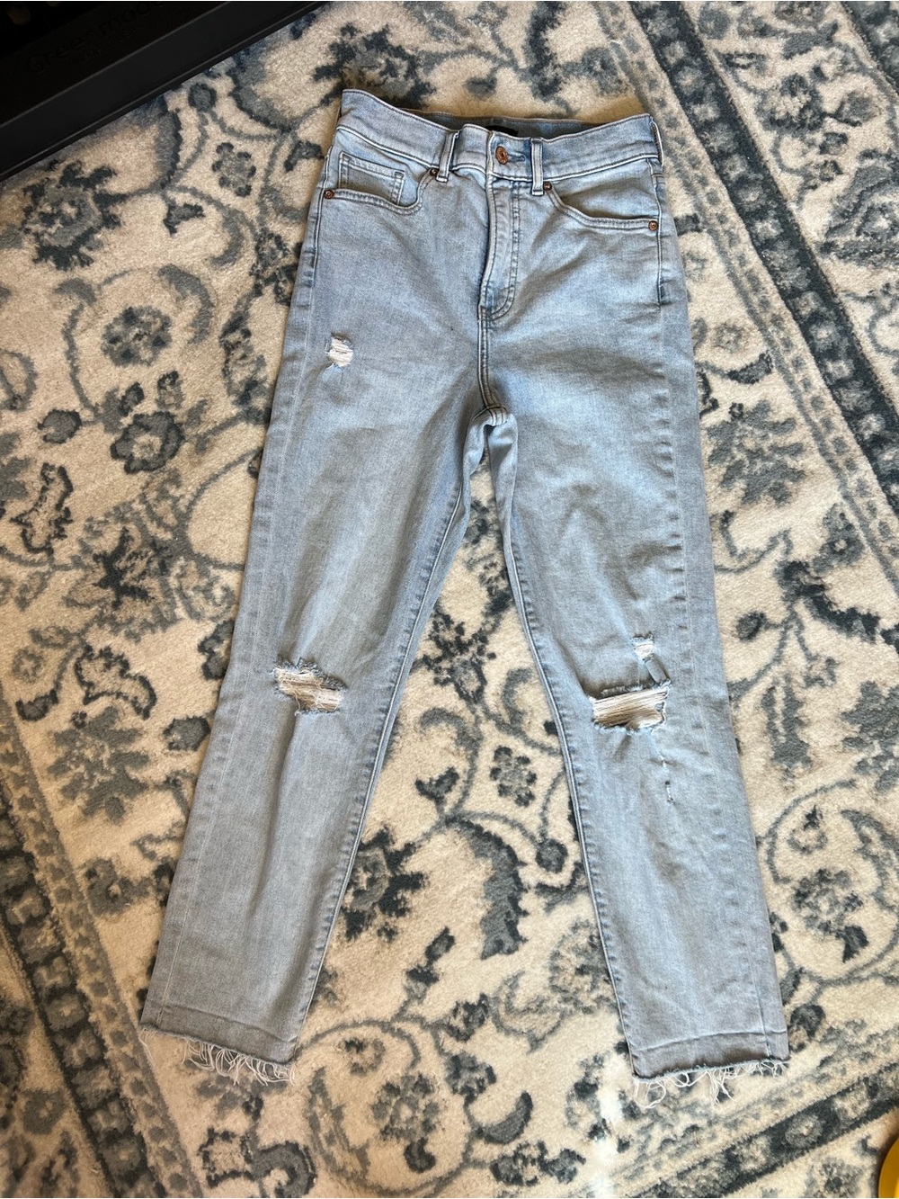 Express Mom Jeans - Light Blue Straight Leg